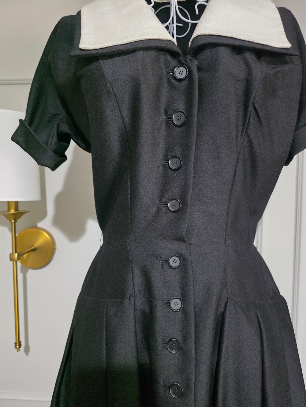 Vintage Christian Dior new York Black Midi Dress with White - Picture 3 of 16